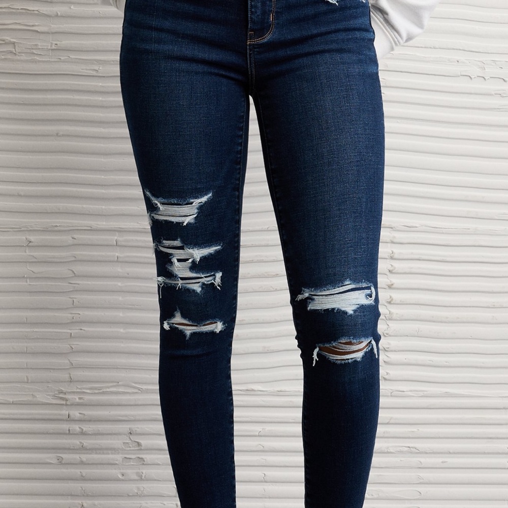 American Eagle Outfitters Dark Indigo Ripped Skinny Jeans